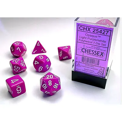 DICE CHESSEX - ROLE PLAYING DICE SET - LIGHT PURPLE / WHITE (7 DICE) primary image