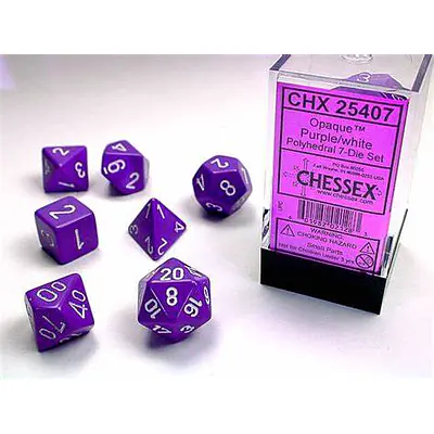 DICE CHESSEX - ROLE PLAYING DICE SET - PURPLE / WHITE (7 DICE) primary image
