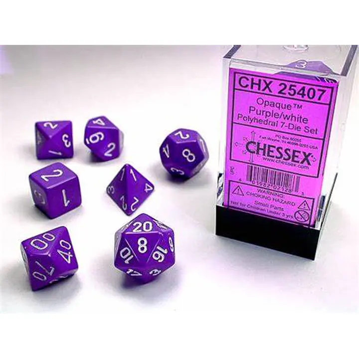 DICE CHESSEX - ROLE PLAYING DICE SET - PURPLE / WHITE (7 DICE) - Master