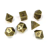 Metal Polyhedral Old Brass 7-Dice Set - Gold - Master
