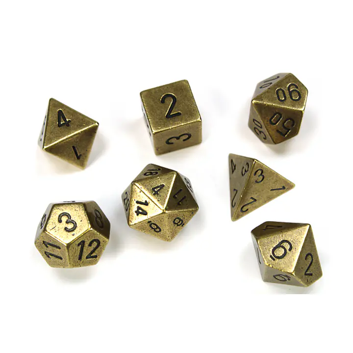 Metal Polyhedral Old Brass 7-Dice Set - Gold - Master