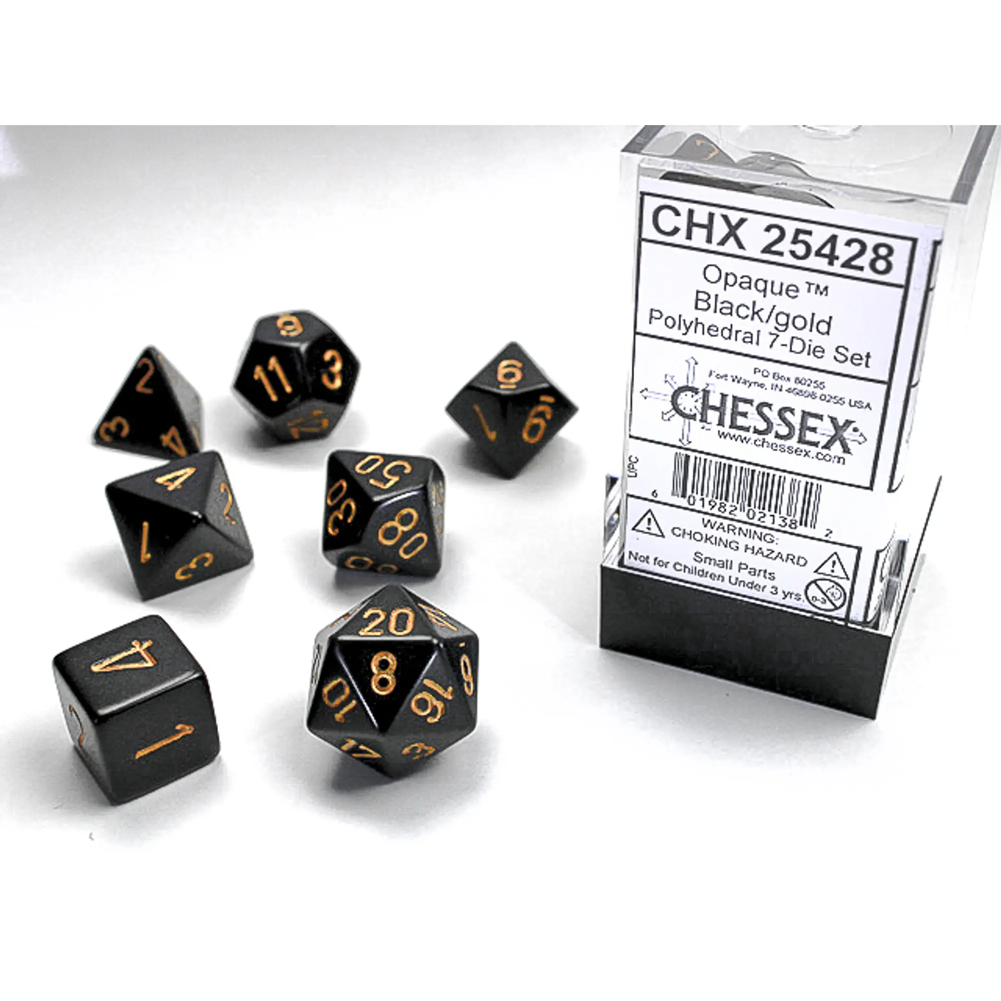 DICE CHESSEX - ROLE PLAYING DICE SET - BLACK / GOLD (7 DICE) - Master