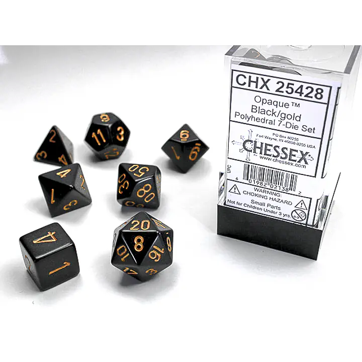 DICE CHESSEX - ROLE PLAYING DICE SET - BLACK / GOLD (7 DICE) - Master