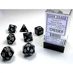 DICE CHESSEX  - ROLE PLAYING DICE SET - BLACK (7 DICE) - Master