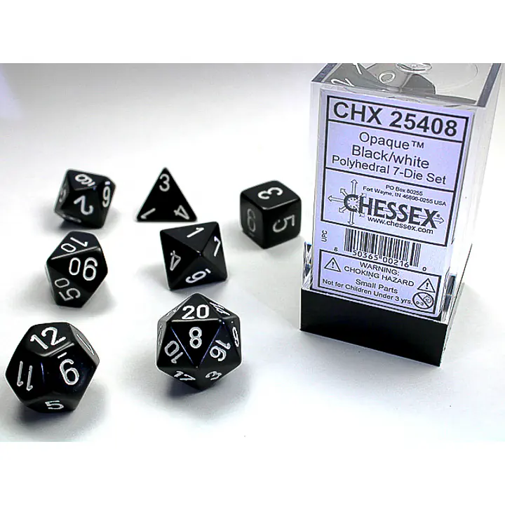 DICE CHESSEX  - ROLE PLAYING DICE SET - BLACK (7 DICE) - Master